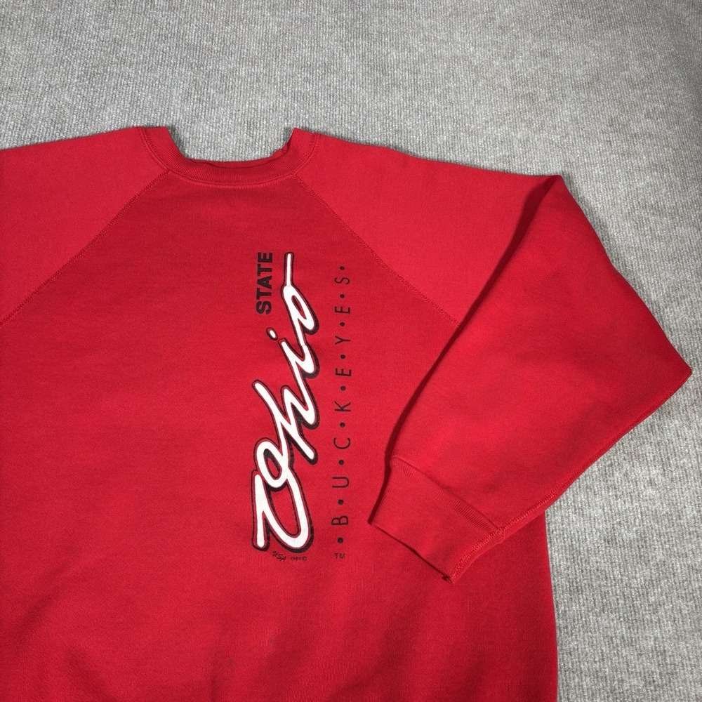 Vintage 80s Ohio State Buckeyes Sweatshirt Mens L Crewneck Red 1989‎ Made In USA